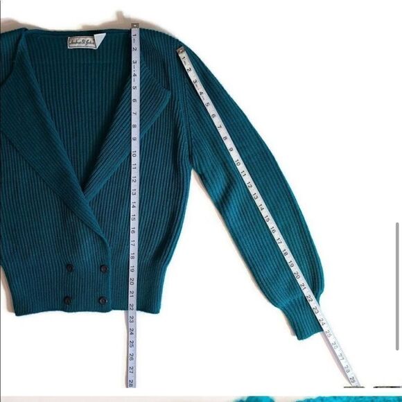 Vintage 80s Cardigan Sweater M Double Breasted Teal Blue / Green Acrylic CLX1A - Picture 8 of 12